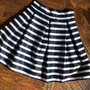 On-trend navy & white striped fit and flare skirt